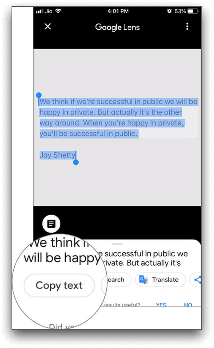 google lens copy text