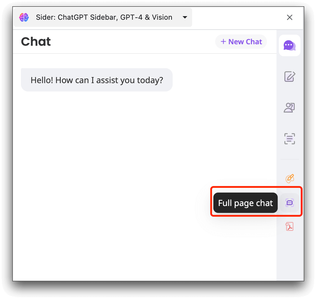 sider full page chat entrance