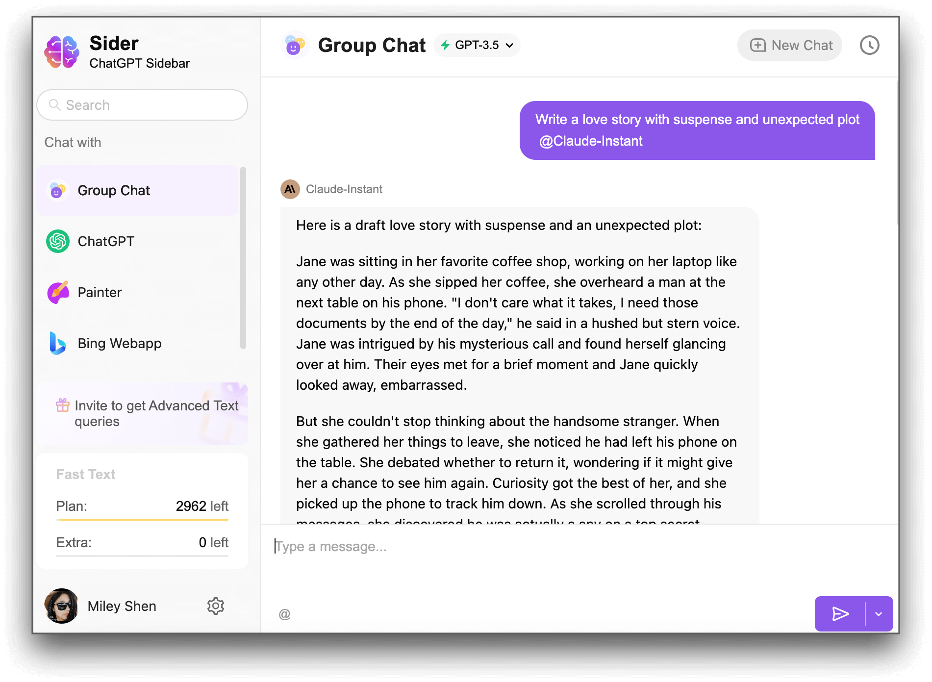 sider group chat write story