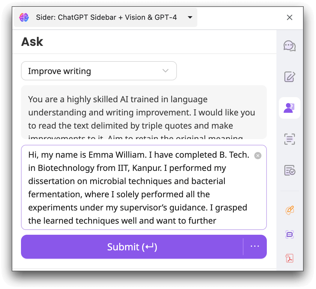 sider input text to get it improved